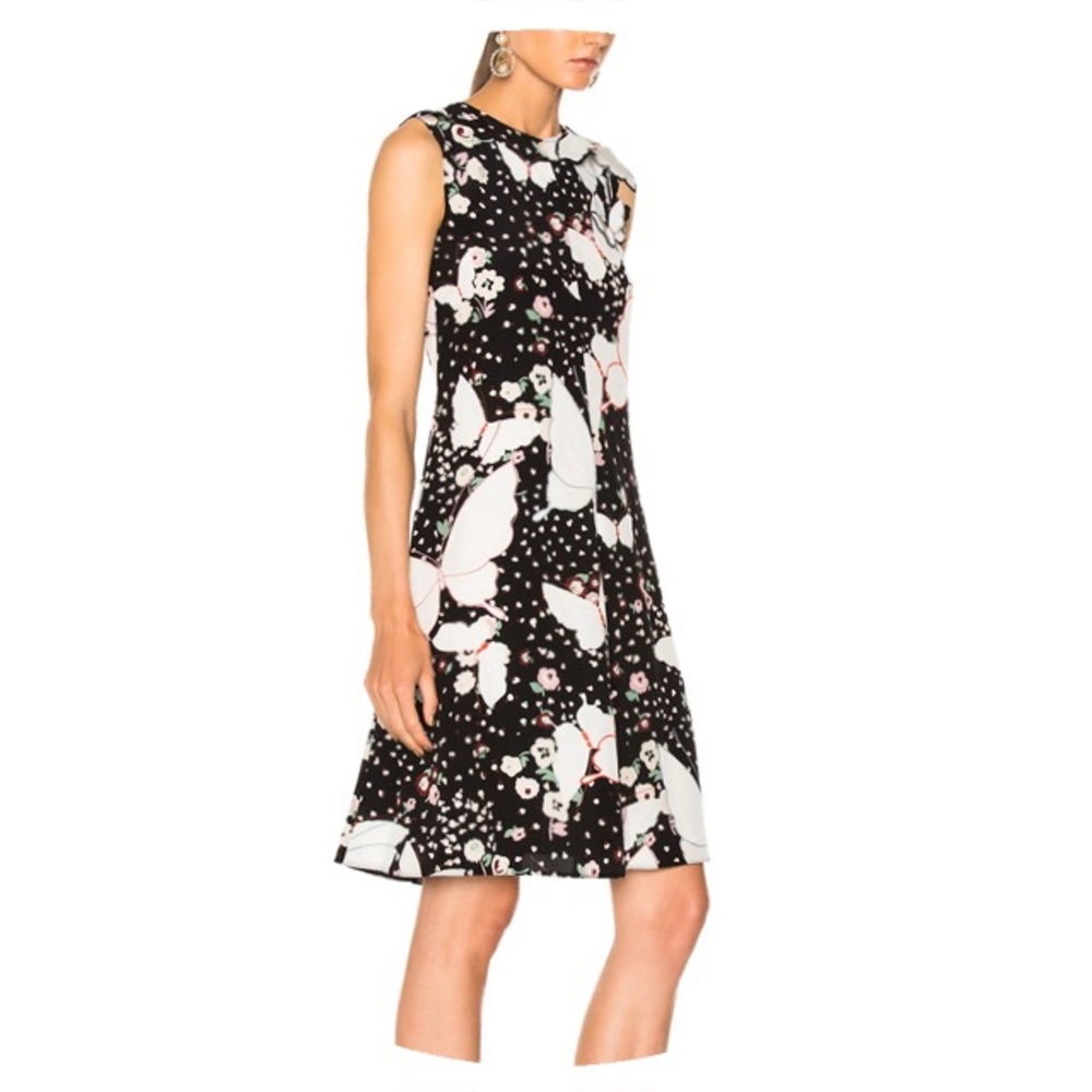 Pop Butterfly Appliqué Silk Crêpe de Chine Dress